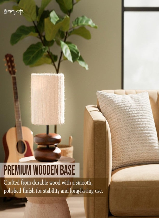 PrettyKrafts Rattan & Wooden Table Lamp | Size 20×20×35 cm | Beige Color | Handmade Decorative Bedside & Living Room Lamp | Modern Natural Home Décor Lighting - Image 4