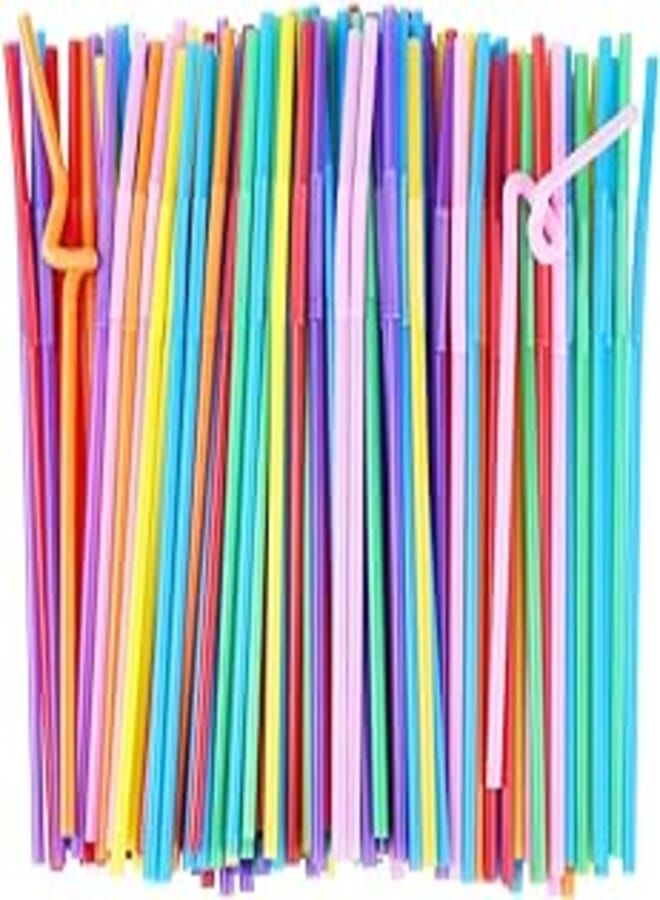 ALINK ALINK 200 PCS Flexible Plastic Drinking Straws, 10.2 Inches Extra Long Colorful Disposable Bendy Party Fancy Straws