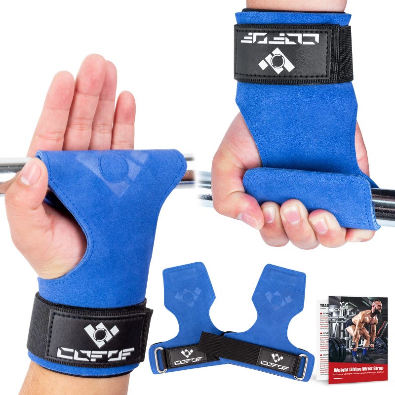 COFOF Weight Lifting Wrist Strap,Double Layer Leather Weightlifting Wrist Strap for Deadlift and Powerlifting, Adjustable Neoprene Padded Gym Workout Lifting Wrist Hooks for Men/Women(Pair) - Image 1