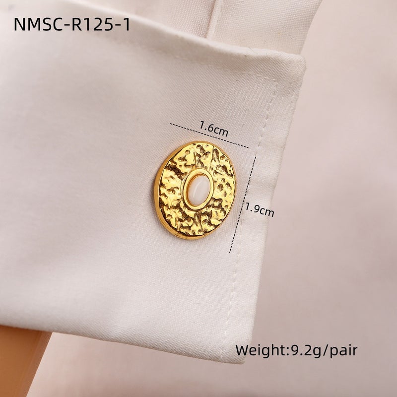 Turquoise Stainless Steel Cufflinks – Geometric Design for French Shirts - Image 1