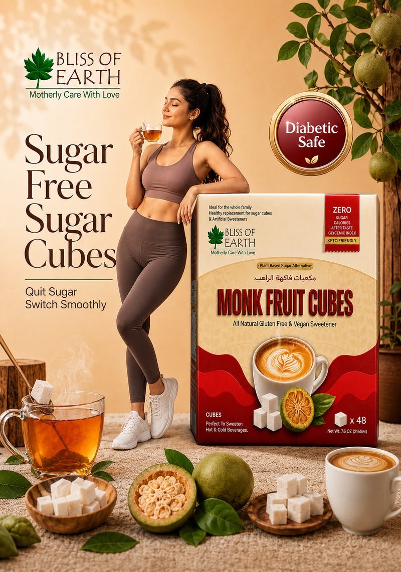 Bliss of Earth Monk Fruit Sweetener Cubes, Zero Calorie Natural Sugar Substitute, Keto & Diabetic Friendly, Sugar Free Sweetener for Tea Coffee & Baking, Pre-Portioned 216g (48 Cubes) - Image 2