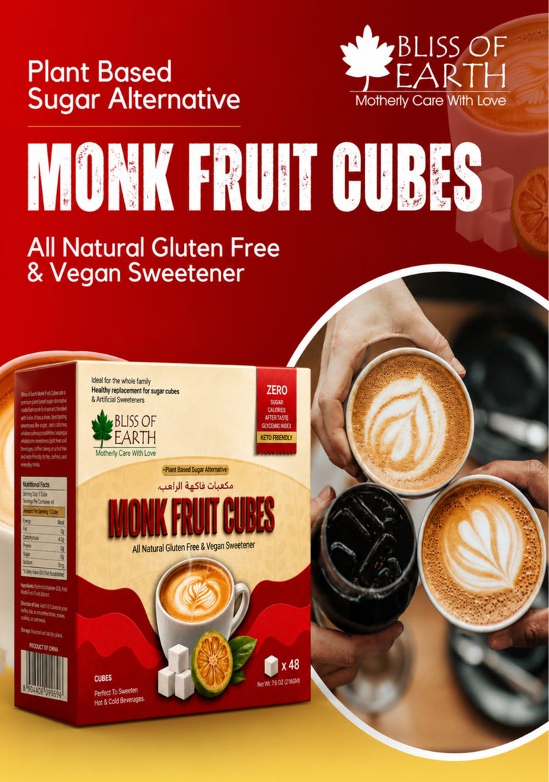 Bliss of Earth Monk Fruit Sweetener Cubes, Zero Calorie Natural Sugar Substitute, Keto & Diabetic Friendly, Sugar Free Sweetener for Tea Coffee & Baking, Pre-Portioned 216g (48 Cubes) - Image 5