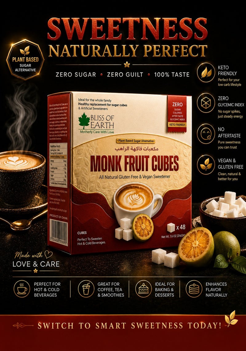 Bliss of Earth Monk Fruit Sweetener Cubes, Zero Calorie Natural Sugar Substitute, Keto & Diabetic Friendly, Sugar Free Sweetener for Tea Coffee & Baking, Pre-Portioned 216g (48 Cubes) - Image 4