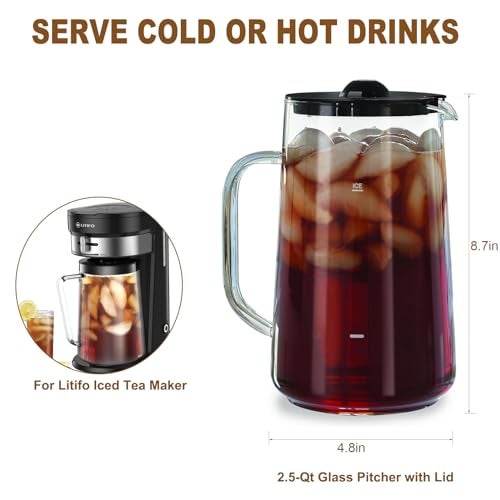 LITIFO Iced Tea Pitcher With Lid for Litifo Iced Tea & Coffee Maker, 2.5-quart, Glass - Image 4