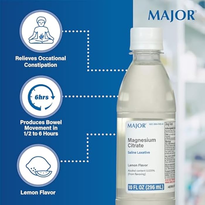 Major Magnesium Citrate Saline Laxative - Helps Relieve Occasional Constipation (Irregularity) - Lemon Flavor - 10 Fl. Oz. (1 Pack) - Image 3
