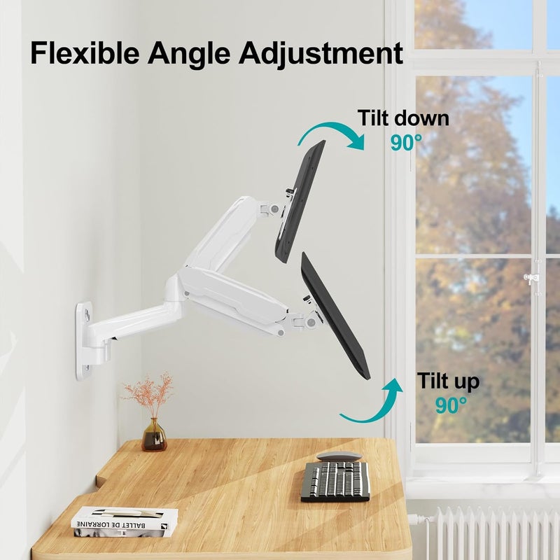 MOUNT PRO Dual Monitor Wall Mount for 13 to 32 Inch Computer Screens, Gas Spring Wall Monitor Arm for 2 Monitors, Each Holds Up to 19.8lbs, Adjustable Wall Monitor Mount with VESA 75x75/100x100, White - Image 4