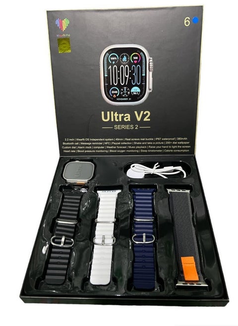 الساعات الذكية Ultra V2 سلسلة 2 ، مع الصحة واللياقة البدنية تعقب الرياضة ووتش دعم NFC ، 4 إضافية استبدال الشريط 49mm متعدد الألوان