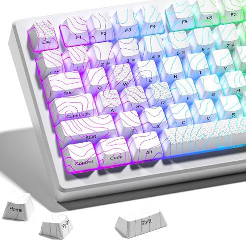 HITIME XVX Shine Through Keycaps with IMD Tech, Custom Keycaps 60 75 100 Percent, White Key Cap Set OEM Profile,118 Keys Side Printed for Mechanical Keyboard, Topographic - Image 1