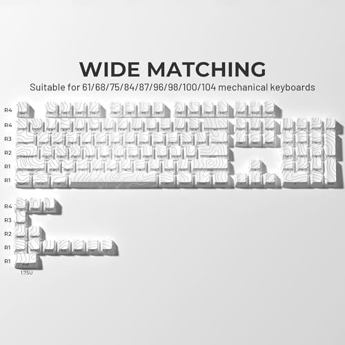HITIME XVX Shine Through Keycaps with IMD Tech, Custom Keycaps 60 75 100 Percent, White Key Cap Set OEM Profile,118 Keys Side Printed for Mechanical Keyboard, Topographic - Image 5