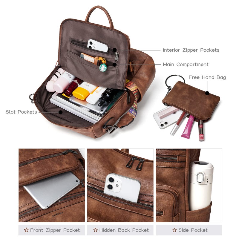 Shrrie Backpack Purse for Women Leather Backpack Fashion Designer Travel Backpack Convertible Shoulder Bag - Image 4
