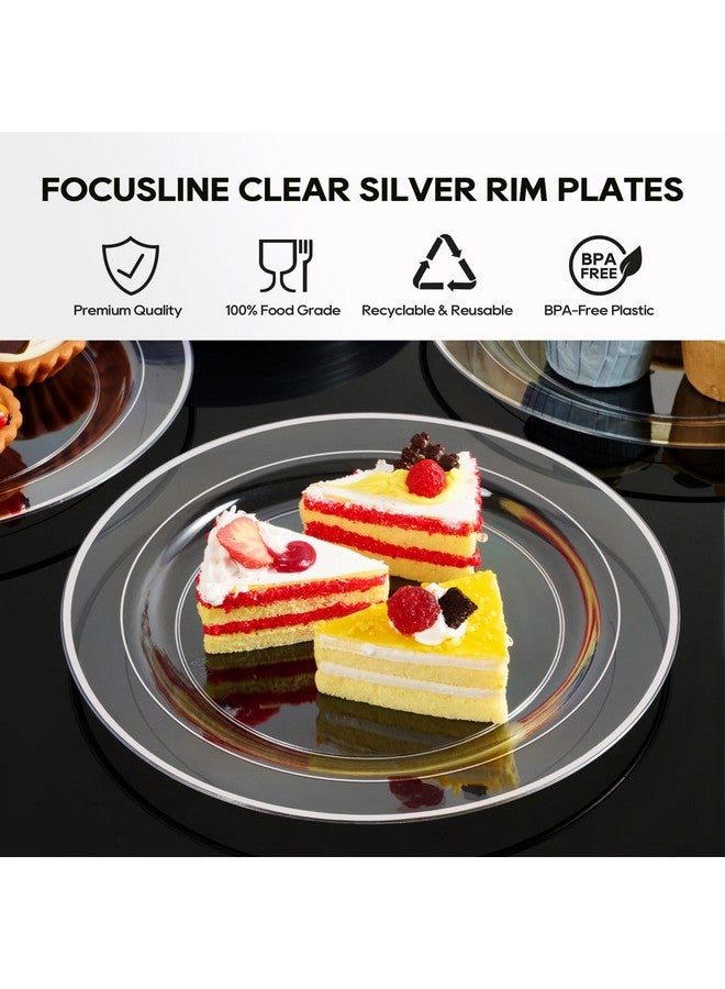 FOCUSLINE 100 Clear Silver Plastic Plates 10 Inch, Disposable Clear Plates with Silver Rim, Premium Hard Plastic Plate Fancy Disposable Dinner Plate for Wedding Parties - Image 3