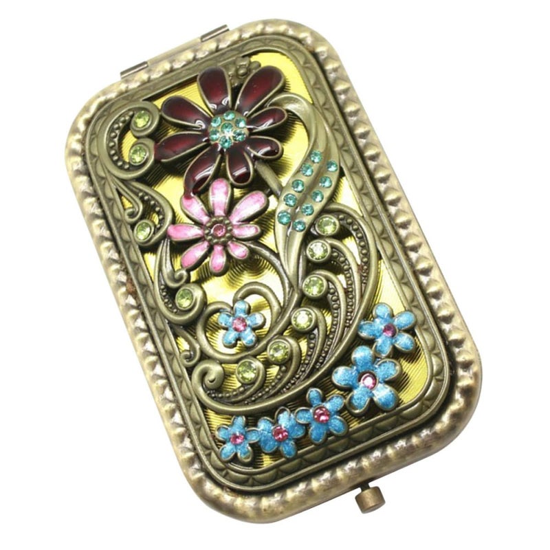Dual Sided Metal Makeup Mirror Hollow Floral Design Portable Travel Vanity Mirror - Image 2