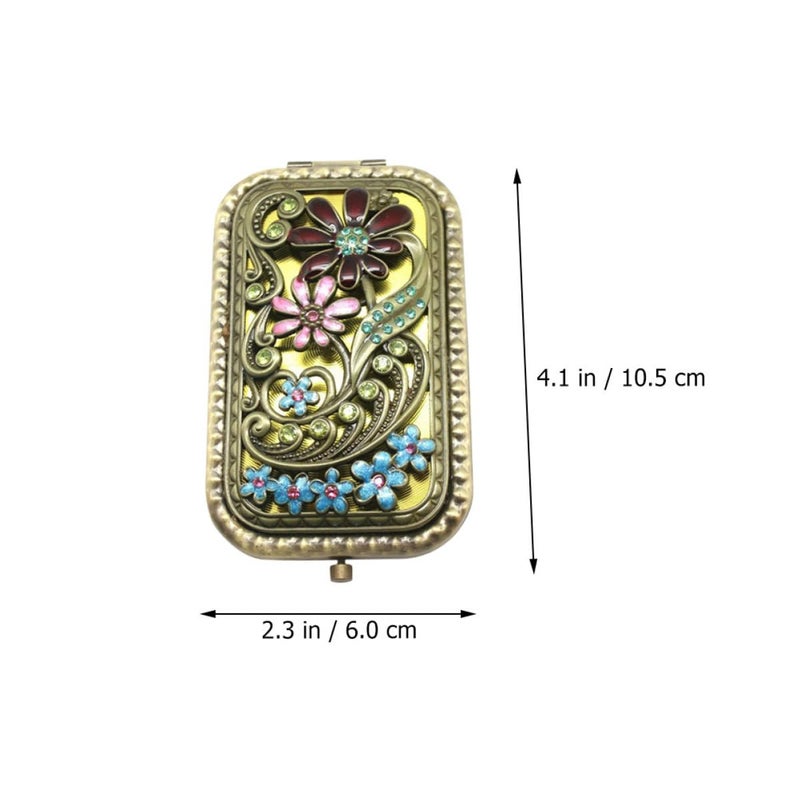 Dual Sided Metal Makeup Mirror Hollow Floral Design Portable Travel Vanity Mirror - Image 3
