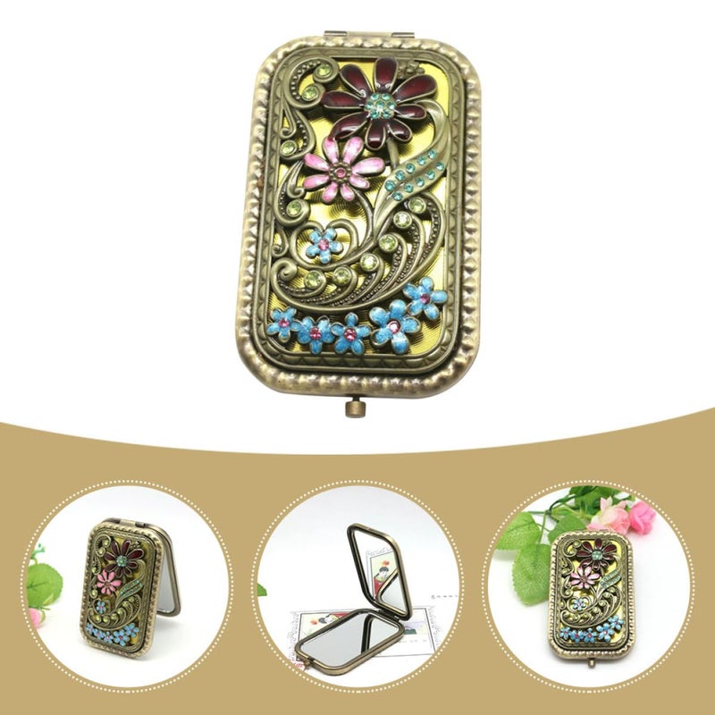 Dual Sided Metal Makeup Mirror Hollow Floral Design Portable Travel Vanity Mirror - Image 4
