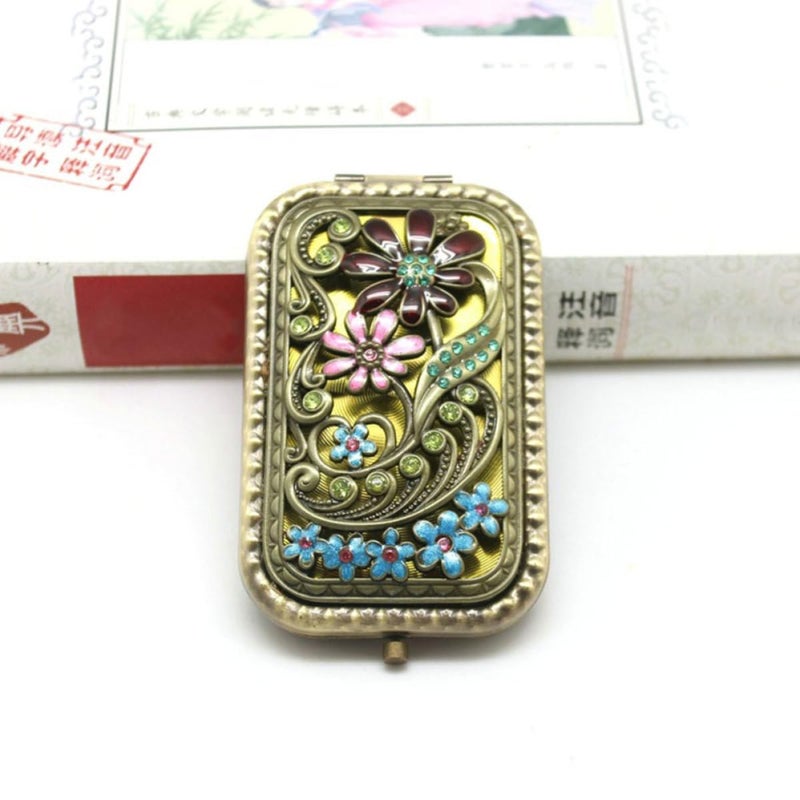 Dual Sided Metal Makeup Mirror Hollow Floral Design Portable Travel Vanity Mirror - Image 5