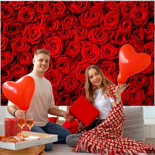 Avezano Valentine's Day Backdrop Rose Flower Wall Photo Background Red Rose Wedding Bridal Shower Photography Backdrop Mother's Day Birthday Party Dessert Table Banner (7x5ft) - Image 2