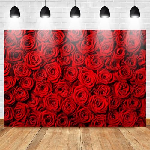 Avezano Valentine's Day Backdrop Rose Flower Wall Photo Background Red Rose Wedding Bridal Shower Photography Backdrop Mother's Day Birthday Party Dessert Table Banner (7x5ft) - Image 1