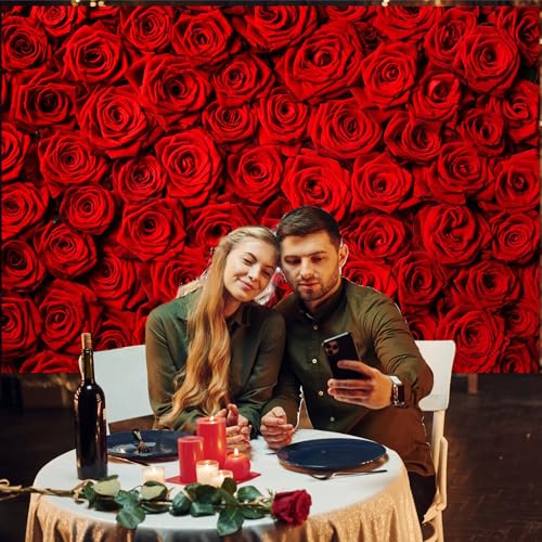 Avezano Valentine's Day Backdrop Rose Flower Wall Photo Background Red Rose Wedding Bridal Shower Photography Backdrop Mother's Day Birthday Party Dessert Table Banner (7x5ft) - Image 3