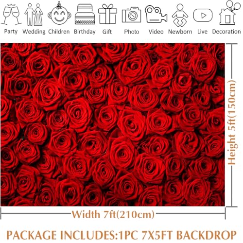 Avezano Valentine's Day Backdrop Rose Flower Wall Photo Background Red Rose Wedding Bridal Shower Photography Backdrop Mother's Day Birthday Party Dessert Table Banner (7x5ft) - Image 5