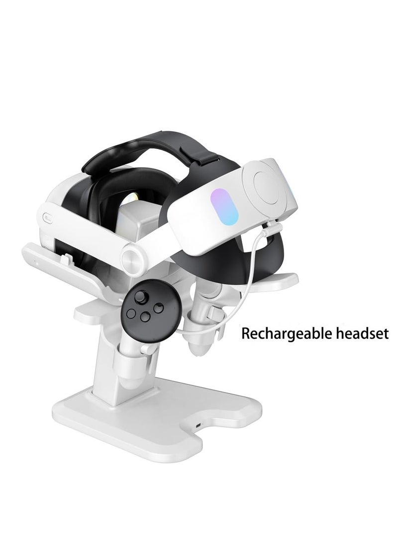 قاعدة شحن لسماعة Meta Quest 3 VR مع ضوء LED، حامل عرض لوحدات التحكم اللمسية، قاعدة بيضاء - Image 4