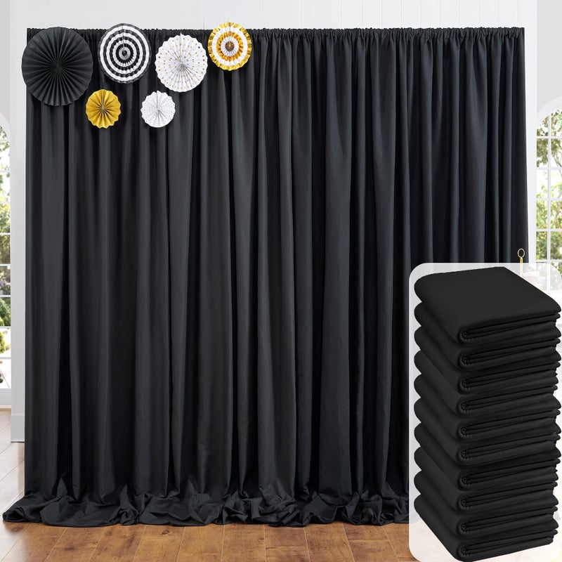 50ft x 10ft Thick Black Backdrop Curtain for Wedding Parties 10 Panels Polyester Black Photo Backdrop Drapes Back Drop Cloth for Birthday Graduation Photography Background Home Decorations