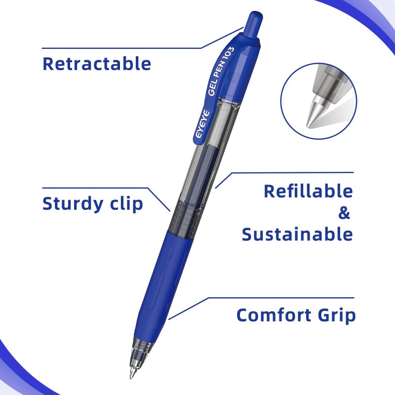 EYEYE G-103 Retractable Gel Pen 0.5mm, 50 Pack Extra Fine Point Blue Ink Pens Quick Drying, Ballpoint Pen Fine Point Smooth Writing Pens for for Office School Supplies - Image 4