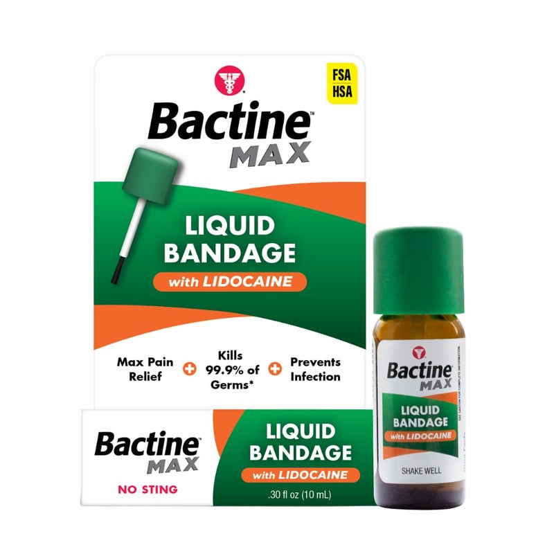 Bactine MAX Liquid Bandage with Lidocaine - Wound Cleaning Liquid Bandage for Skin - Kills 99% of Germs, Covers, Protects - Skin Glue for Wounds - .30 fl. Ounce - Image 1