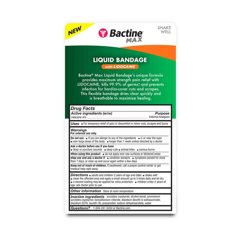 Bactine MAX Liquid Bandage with Lidocaine - Wound Cleaning Liquid Bandage for Skin - Kills 99% of Germs, Covers, Protects - Skin Glue for Wounds - .30 fl. Ounce - Image 2