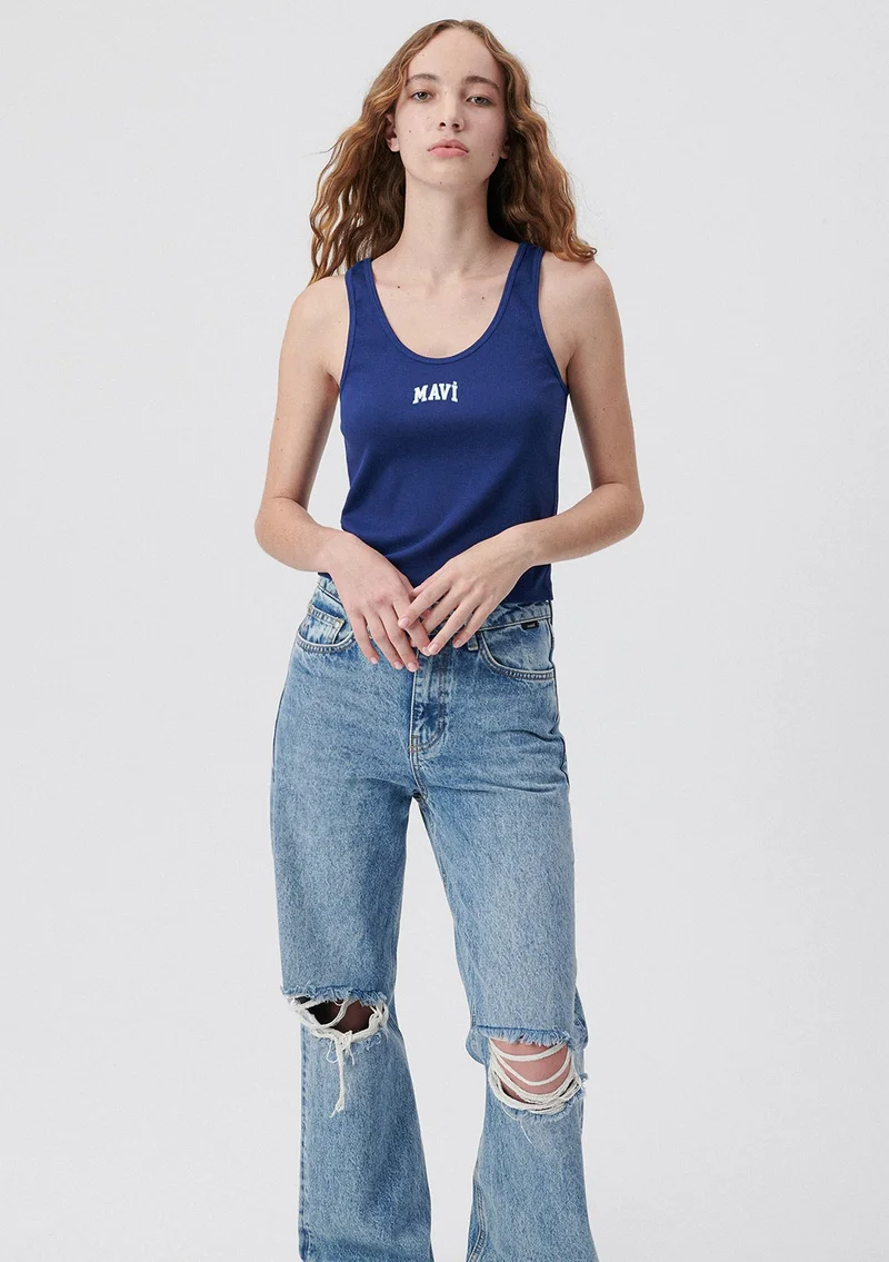 MAVI Mavi Logo Printed Blue Tank Top