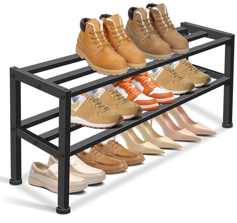 KEETDY Heavy Duty Shoe Rack for Closet Entryway Stackable Shoe Organizer for Small Space Metal Shoe Rack Shelf Storage for Bedroom Floor Outdoor Black