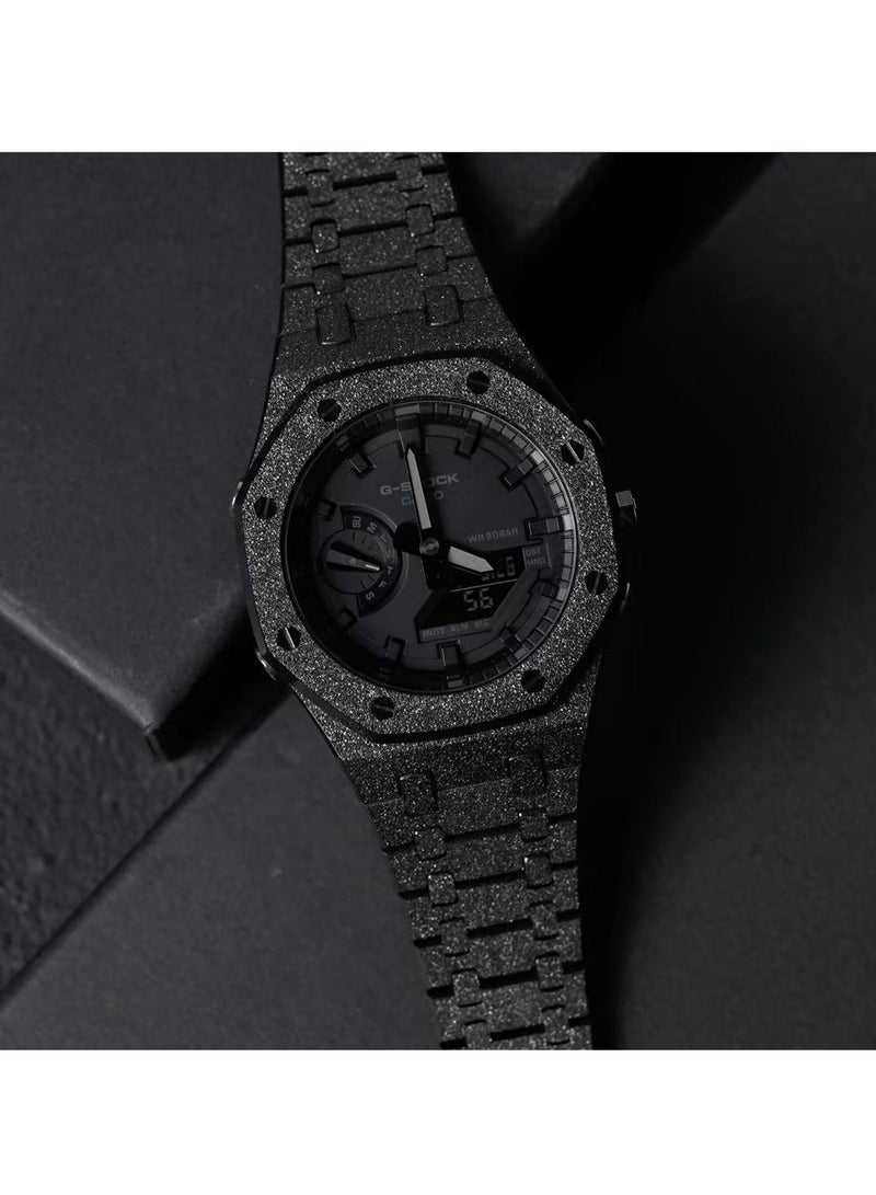 AROAQ GA2100 Metal Watch Band Case Replacement Kit, Stainless Steel Strap Bezel Accessories, Frosted Surface Stainless Steel Bracelet Case Mod For Shock, (Frost gold rose gold shell red tape) - Image 3