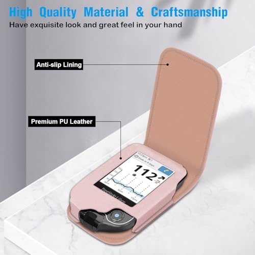 MEDMAX PU Protective Case with Detachable Hanging Lanyard for Freestyle Libre 3 2 / Libre Reader, Lightweight Shockproof Diabetic Storage Neck Sling Carrying Case with Carabiner Clip (Rose Gold) - Image 3