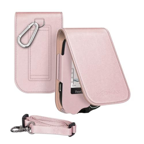 MEDMAX PU Protective Case with Detachable Hanging Lanyard for Freestyle Libre 3 2 / Libre Reader, Lightweight Shockproof Diabetic Storage Neck Sling Carrying Case with Carabiner Clip (Rose Gold) - Image 1