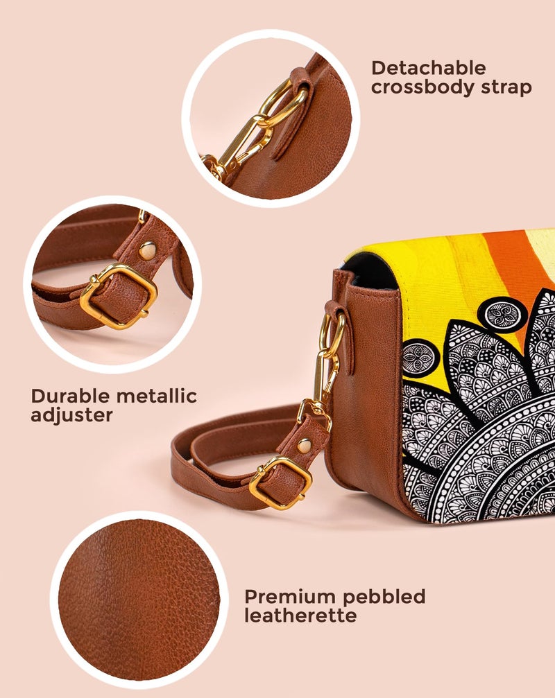 Kalankit Crossbody Bags for Women | Vegan Leather Sling Bag, Elegant Side Bag for Woman | Lightweight Everyday Shoulder Bag & Birthday, Valentine Gift for Her | Yellow Hues - Image 5