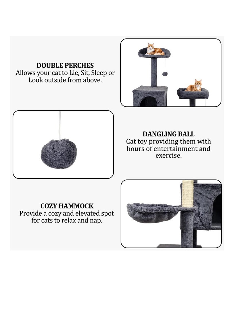 أن ان سي بيتس برج شجرة القطط للقطط والقطط الصغيرة - برج قطط متعدد المستويات مع مجثمات مزدوجة، وكرات متدلية، وعمود خدش للقطط، وأرجوحة مريحة، وشقق مزدوجة، وعش للقطط - بيت للحيوانات الأليفة بطول 185 سم (رمادي غامق) - Image 3