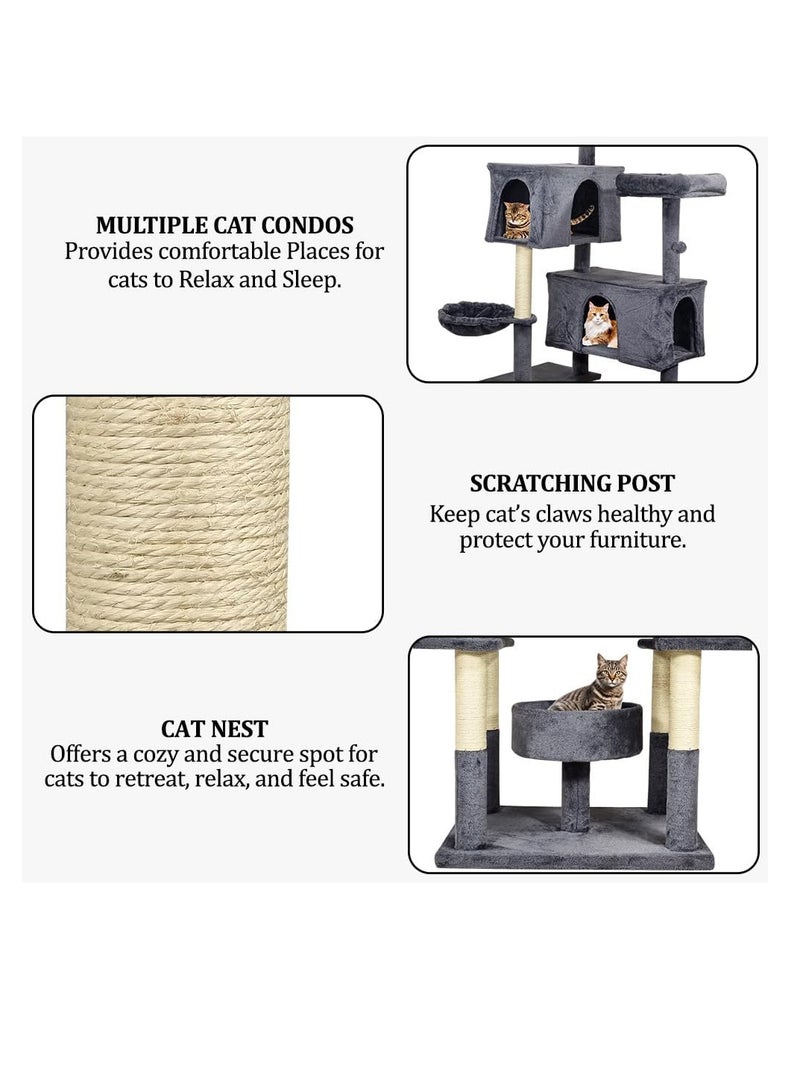 أن ان سي بيتس برج شجرة القطط للقطط والقطط الصغيرة - برج قطط متعدد المستويات مع مجثمات مزدوجة، وكرات متدلية، وعمود خدش للقطط، وأرجوحة مريحة، وشقق مزدوجة، وعش للقطط - بيت للحيوانات الأليفة بطول 185 سم (رمادي غامق) - Image 4