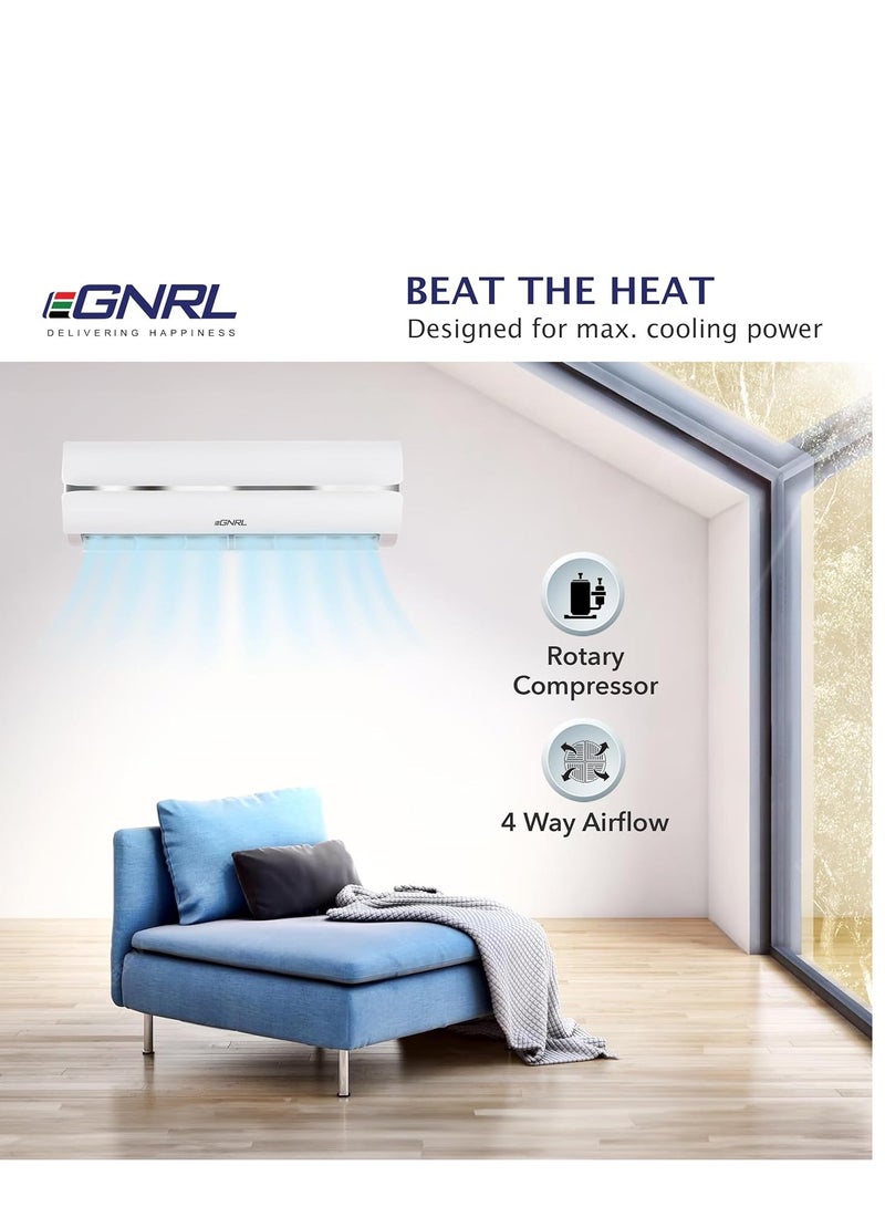 EGNRL Split AC White 12000 BTU T1 Rotary R410a, EG12C, 2024 New Series Model, 1 Ton with 3M Pipe Kit, Golden Fin, Rotary, 1 Year Manufacturer Warranty, 1 Year Compressor Warranty EG12C white - Image 3