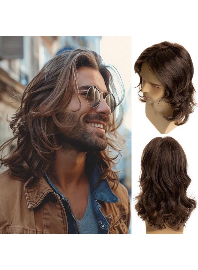 Baruisi Long Brown Wigs For Men Synthetic Layered Wavy Cosplay Party Wig - Image 1