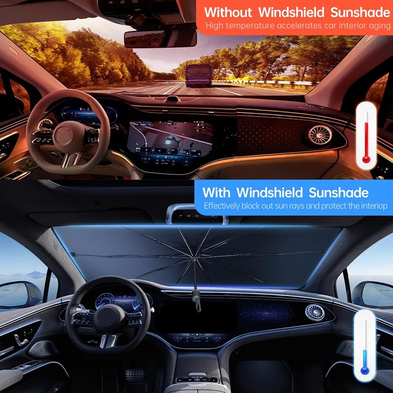 Car Windshield Sun Shade Umbrella, Foldable Car Umbrella Sunshade Cover Protect Vehicle from UV Sun, Easy to Store and Use, Keeps Vehicle Cool, Fit Most Vehicle (57 x 31 inches) - Image 3