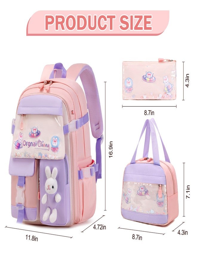 FIXITOK Girls Backpack Set, 3PCS Kids Backpack for Girls, Kawaii Bunny School Backpacks for Girls Kindergarten Elementary Preschool Middle School Bags with Lunch Box Pencil Case Pink - Image 2