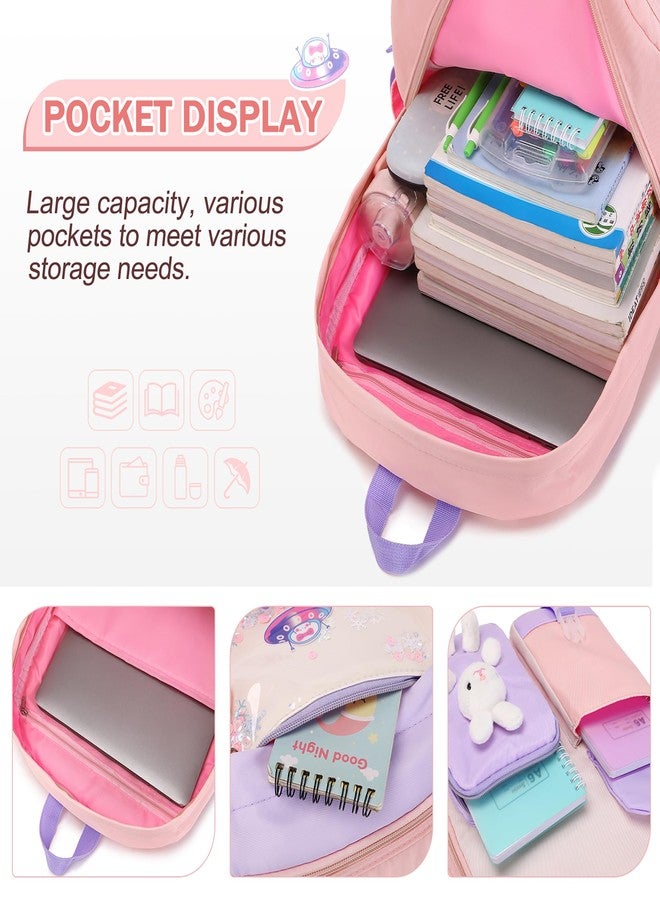 FIXITOK Girls Backpack Set, 3PCS Kids Backpack for Girls, Kawaii Bunny School Backpacks for Girls Kindergarten Elementary Preschool Middle School Bags with Lunch Box Pencil Case Pink - Image 4