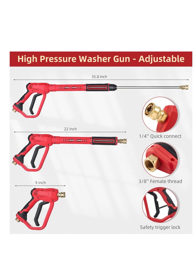 SYOSI Pressure Washer Gun with Replacement Wand Extension Adjustible High Power Washer Gun with 3/8'' Swivel Quick Connect  M22 14mm/M22 15mm Fitting 5 Nozzle Tips with Holder (4000 PSI/Red) - Image 3