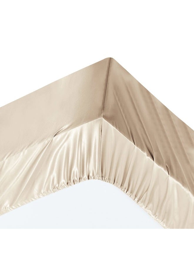 Ersmak 7 Pieces Satin Sheets Set King Size, Luxury Silky Beige Satin Bed Sheets Set with 1 Deep Pocket Fitted Sheet, 1 Soft Flat Sheet, 4 King Pillowcases and 1 Body Pillowcase - Image 5