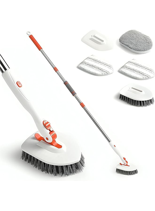 promass Cleaning Brush, Tile Tub Scrubbing Brush with 4 Different Functional Cleaning Heads and 56-Inch Retractable Handle for Cleaning Bathrooms, Kitchens, Bathroom Walls, Tubs and Sinks.