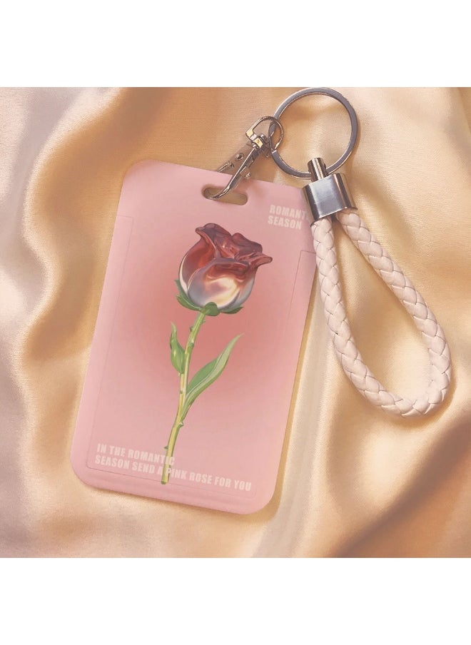 NIBEMINENT 1 - Piece Rose Tulips Kpop Photo Card Holder Pendant Key Chain ID Badge Holder ID Card Holder Photo Card Protector for School ID Office ID Access Card for Women Girls 