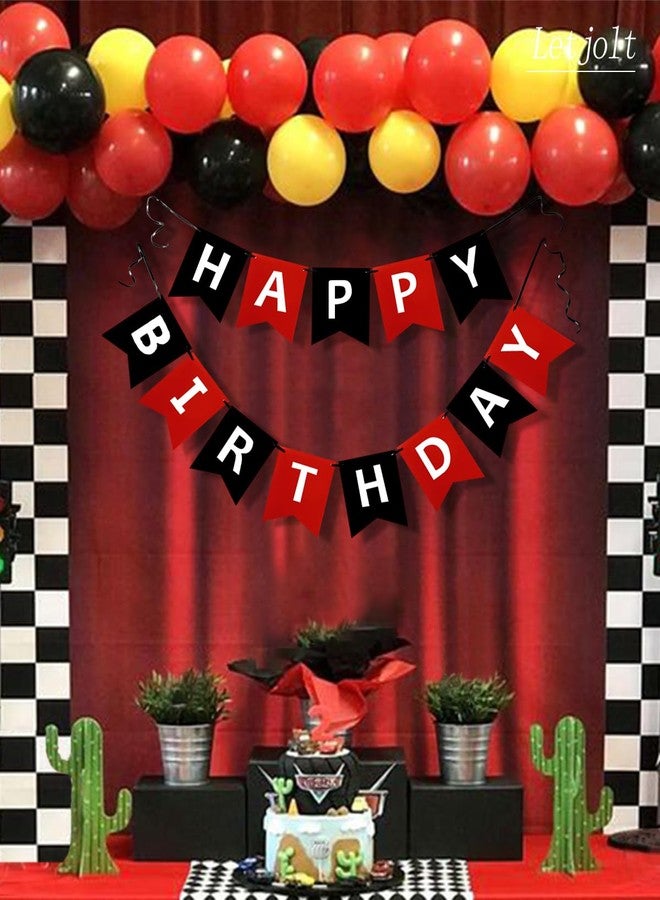 Letjolt Happy Birthday Banner Birthday Signs Decoration Black Red Racing Theme Party Supplies Garland Decorations Nursery Hanging Decor 13pcs - Image 2