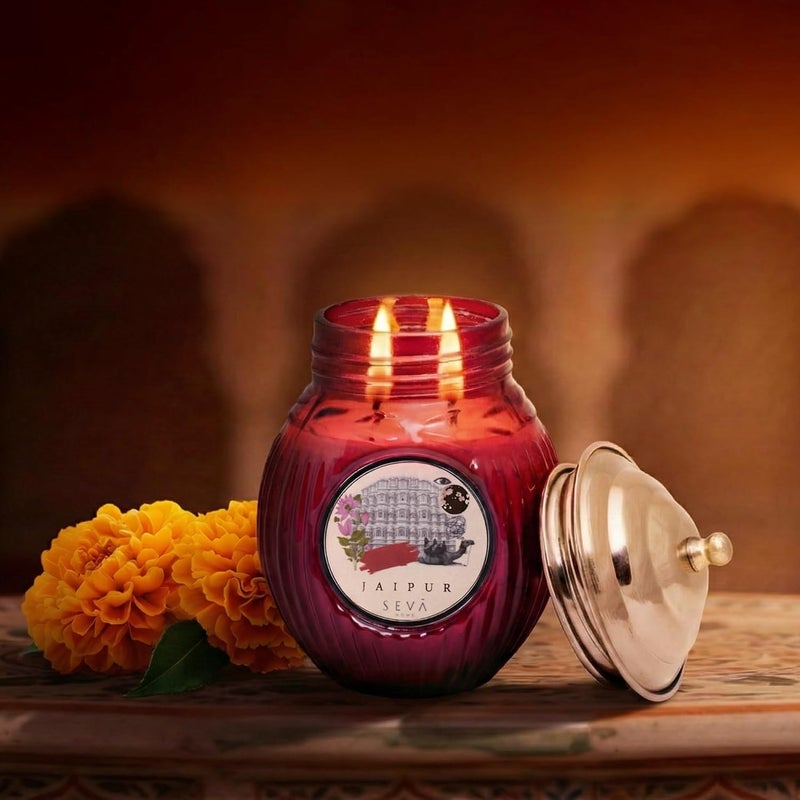 سيفا هوم شمعة معطرة من سيفا هوم، مستوحاة من جايبور، الهند | أناقة المدينة الوردية | رائحة توابل وزهور مميزة | احتراق يدوم 45 ساعة | مصنوعة من شمع الصويا الطبيعي | ديكور منزلي فاخر وهدية مثالية - Image 2