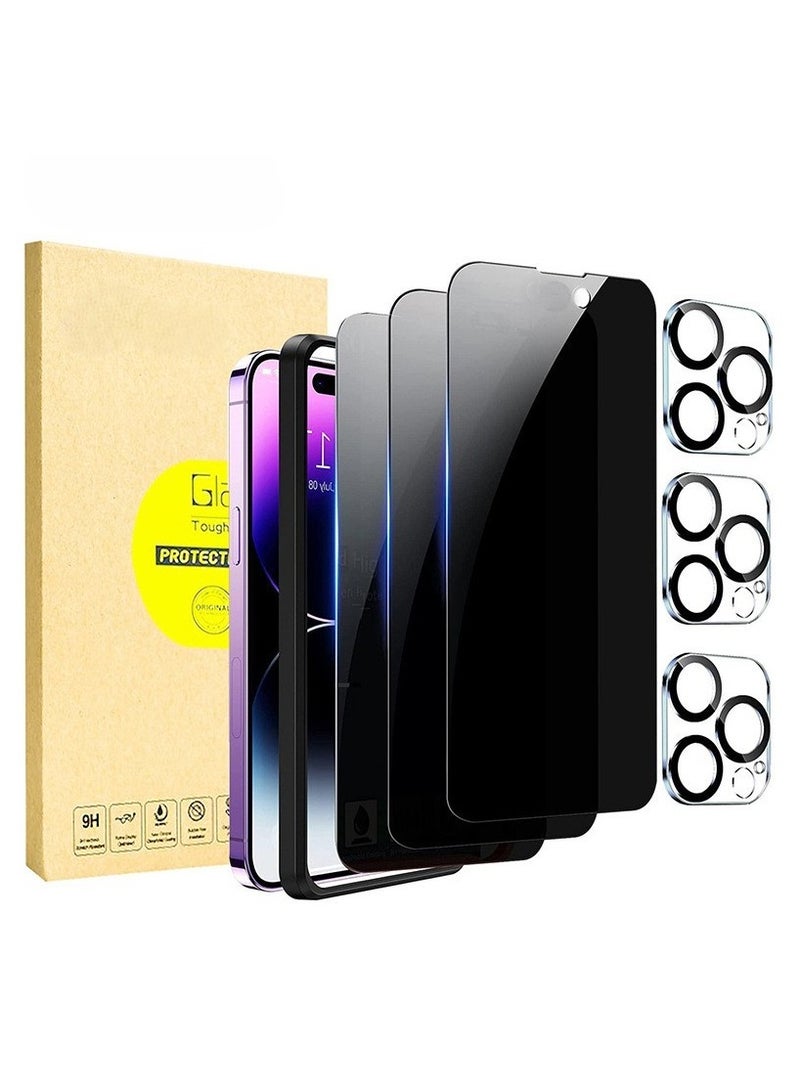 PINKSAMA 【3+3 Pack】3 PCS IPhone 11 Pro Privacy Screen Protector + 3PCS Camera Lens Screen Protector Set, 9H Hardness, Support Fingerprint, Ultra Thin HD Glass Film (Boxed, Included Installation Tools) - Image 1