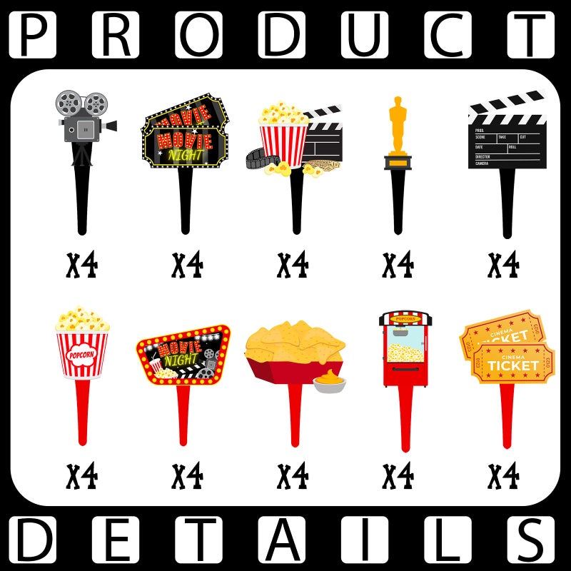 HaPiBiDesign 40 PCS Film Night Cupcake Toppers - Perfect Movie Night Party Decorations لأعياد الميلاد Hollywood Baby Showers والكعك تحت عنوان الأفلام - Image 2