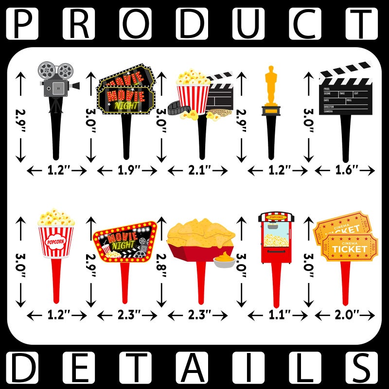 HaPiBiDesign 40 PCS Film Night Cupcake Toppers - Perfect Movie Night Party Decorations لأعياد الميلاد Hollywood Baby Showers والكعك تحت عنوان الأفلام - Image 3